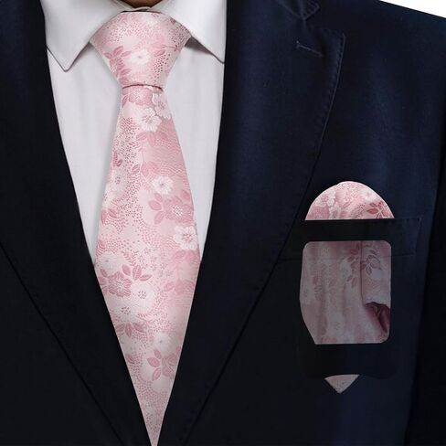 Mantieqingway Floral Ties for Men, 3pcs/set Neck Tie Pocket Square Holder Set for Wedding Business Prom Party Usual in Saudi Arabia