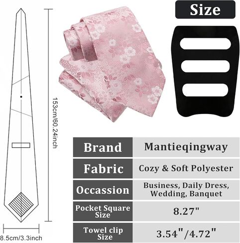 Mantieqingway Floral Ties for Men, 3pcs/set Neck Tie Pocket Square Holder Set for Wedding Business Prom Party Usual in Saudi Arabia