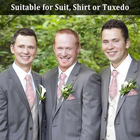 Mantieqingway Floral Ties for Men, 3pcs/set Neck Tie Pocket Square Holder Set for Wedding Business Prom Party Usual in Saudi Arabia