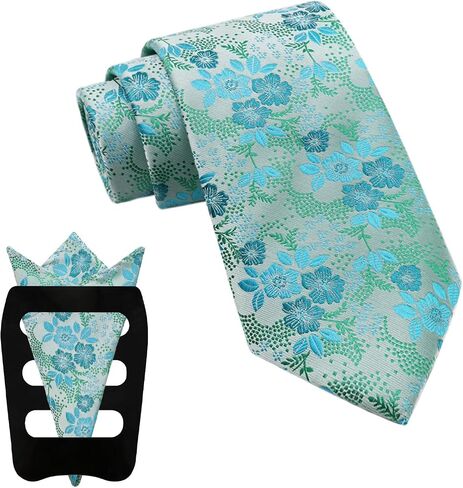 Mantieqingway Floral Ties for Men, 3pcs/set Neck Tie Pocket Square Holder Set for Wedding Business Prom Party Usual in Saudi Arabia