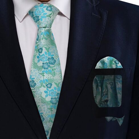 Mantieqingway Floral Ties for Men, 3pcs/set Neck Tie Pocket Square Holder Set for Wedding Business Prom Party Usual in Saudi Arabia