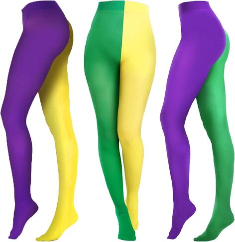 Mardi Gras Tights Full Length Costume Leggings Purple Yellow Green Dance for Mardi Gras Party Costume Supplies in Saudi Arabia