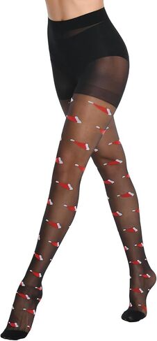 Women's Christmas Patterned Black Tights with Designs Holiday Costume Pantyhose Faux Thigh High Stockings in Saudi Arabia