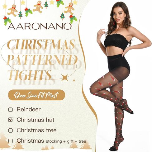 Women's Christmas Patterned Black Tights with Designs Holiday Costume Pantyhose Faux Thigh High Stockings in Saudi Arabia