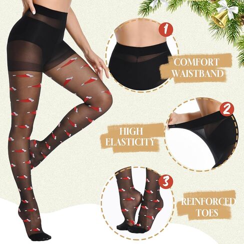 Women's Christmas Patterned Black Tights with Designs Holiday Costume Pantyhose Faux Thigh High Stockings in Saudi Arabia