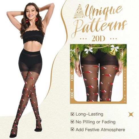 Women's Christmas Patterned Black Tights with Designs Holiday Costume Pantyhose Faux Thigh High Stockings in Saudi Arabia