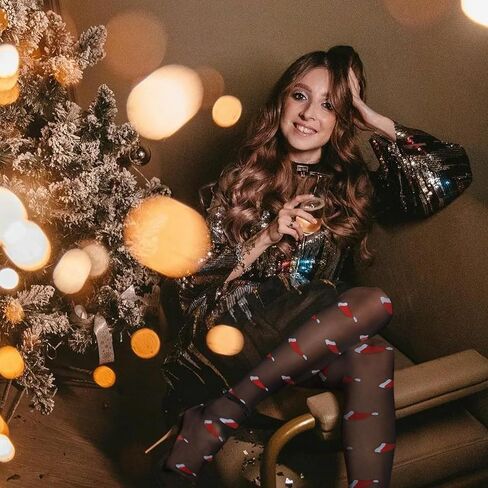 Women's Christmas Patterned Black Tights with Designs Holiday Costume Pantyhose Faux Thigh High Stockings in Saudi Arabia