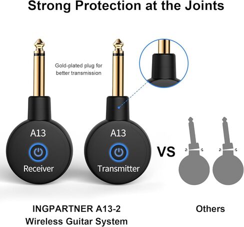نظام جيتار لاسلكي A13، ملحقات جيتار 2.4 جيجا هرتز مع صوت 24 بت 48 كيلو هرتز، بدون كمون، نطاق 100 قدم، بطارية قابلة للشحن لمدة 5 ساعات، قابس مزدوج للجيتار الكهربائي والباس، التوصيل والتشغيل in Kuwait