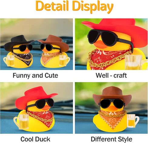 Wonuu Rubber Duck Car الحلي المضحكة هدايا المكتب Dashboard Decorations لإكسسوارات السيارات الرائعة مع قبعة رعاة البقر ، بني in Saudi Arabia