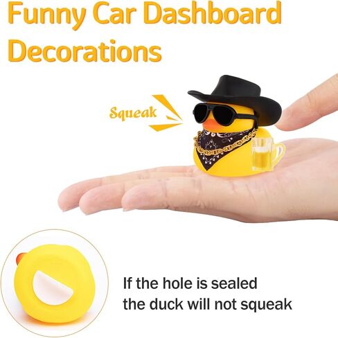 Wonuu Rubber Duck Car الحلي المضحكة هدايا المكتب Dashboard Decorations لإكسسوارات السيارات الرائعة مع قبعة رعاة البقر ، بني in Saudi Arabia