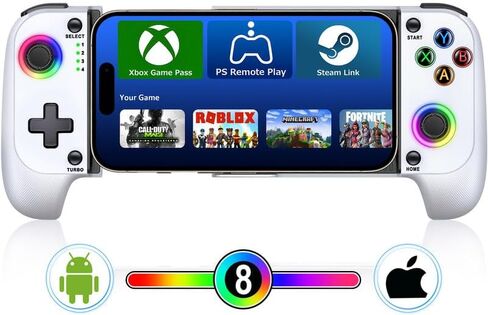 Mocagen Phone Controller iPhone/Android Support Phone Case, Portable Mobile Controller with RGB Light, Upgraded Joysticks, Turbo, Thumb Grips Gaming Gamepad in Kuwait