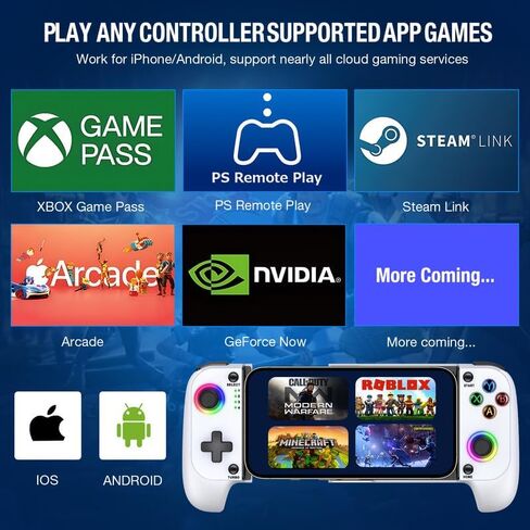 Mocagen Phone Controller iPhone/Android Support Phone Case, Portable Mobile Controller with RGB Light, Upgraded Joysticks, Turbo, Thumb Grips Gaming Gamepad in Kuwait