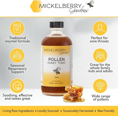 Mickelberry Gardens Pollen Honey Tonic – Natural Respiratory Support with Organic Bee Pollen, Stinging Nettle, and Raw Honey Oxymel – 8 Oz in Saudi Arabia
