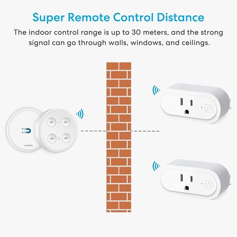 LoraTap Remote Control Outlet Plug Adapter with Remote, 656ft Range Wireless Switch for Lights and Household Appliances, No Hub Required, 16A/1760W, White, 2 Years Warranty in Saudi Arabia