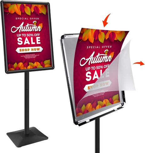 Adjustable Heavy Duty Pedestal Sign Holder Floor Standing Sign Poster Stand Aluminum Snap Open Frame (11''X17'' Black) in Saudi Arabia