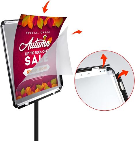 Adjustable Heavy Duty Pedestal Sign Holder Floor Standing Sign Poster Stand Aluminum Snap Open Frame (11''X17'' Black) in Saudi Arabia