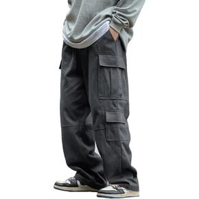 Thwei Mens Cargo Pants الرباط مرنة الخصر غير الرسمي بانت الفضفاضة بانت الشارع الجيوب متعددة