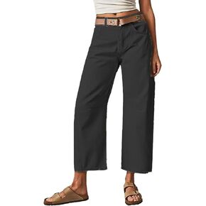 Flamingals Women’s Mid Waist Crop Straight Leg Jeans with Solid Stitch Detail Casual Fashion Trendy Denim Pants