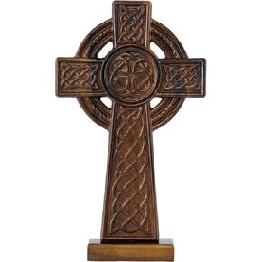 DAICAT - Hand-carved Cross,Wooden Cross for Wall Decor 9.8 In Rustic Crucifix Gift for Mom Wall Crosses Unique Gifts for Teen, Boy or Baptism (No 1)