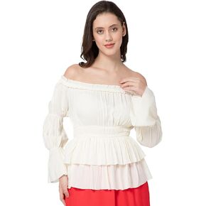 ThePirateDressing Women's Renaissance Medieval Pirate Peasant Historical Long Virago Sleeves Elastic Waist Off-Shoulder