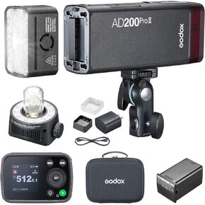 GODOX AD200ProII AD200Pro (2024) محدث 200Ws 2.4G فلاش ستروب، 1/512 إلى الطاقة الكاملة (1/1) تعديل الطاقة بعشر خطوات، وضع ثابت لدرجة حرارة اللون ± 100K فلاش رأس جيب فلاش أحادي الضوء
