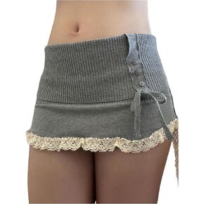 GORGLITTER Women's Bow Lace Pencil Mini Skirt Y2k Low Waisted Summer Knitted Bodycon Skirts 2025
