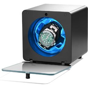Watch Watch Winder ، Watch Automatic Watch Alder لـ Rolex مع محرك هادئ للغاية (≈0db) ، 4 أوضاع دوران ، الضوء الأزرق ، محول DC ، هدية لعشاق الساعات (AWW-N12)
