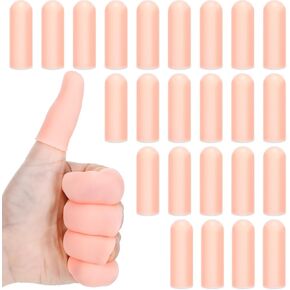 Ouligay 24 Pcs Silicone Finger Protectors,Skin Color Finger Sleeves,Cuttable Rubber Fingers Tips,Reusable Finger Covers to Protects Knuckles, Relieves Painful Cracks, Reduces Friction Calluse