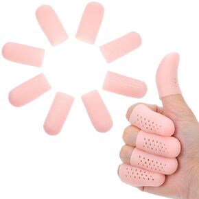 16Pcs Gel Finger Cots Breathable Finger Protector Sleeves Silicone Fingertip Bandage with Air Holes Finger Support Cover Skin Color Finger Tip Cap for Relief Cracking Blisters Wound Corn