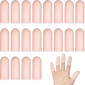 20 Pcs Gel Finger Cots with Air Holes Silicone Finger Nail Protectors Breathable Fingers Condoms with Grip Toe Cover Sleeves for Cuts Wound Cracking Blisters Broken Arthritis Crochet (Nude)