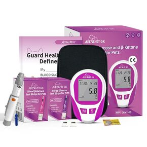 Glucose Monitoring Kit Diabetes Testing Kit for Cats, Dogs and Horses - 9 Piece Set of Blood Sugar & Blood Ketone Glucose Meter, User Guide, Test Strips and Diary Clinic/At-Home Testing