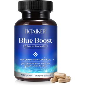 Methylene Blue Capsules (USP Grade) Pharma Grade Supplements - 60 Capsules, with Added Vitamin C Ester and Organic Cacao Powder, Support Memory, Focus, Clarity, Cognitive, Energy and Healthy Aging