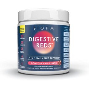 Biohm الجهاز الهضمي ، مسحوق الأطعمة الخضراء الخضراء (7.4 أوقية ، 30 حصص) الدعم الصحي المناعي والأمعاء مع مضادات الأكسدة ، الفيتامينات ، البروبيوتيك والإنزيمات ، المصدر الجيد للألياف ، نكهة التوت