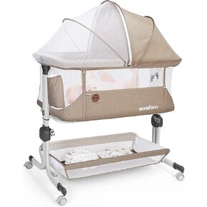 Baby Bassinet Bedside Sleeper, Upgraded Stability Bedside Crib with Full Mesh Sides, Soft Sheet, 6-Height Adjustment, Storage Basket, Easy Folding Portable Bassinet for Newborns, Oatmeal