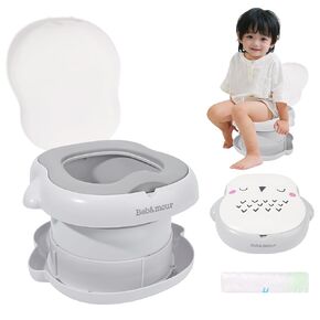 Bebamour Potty Training Toilet 3 in 1 Multi-Functional Potty Seat Detachable Baby Potty Step Stool Anti-Slip Stable Potty Training Toilet with 100 Pack Trash Bags for Baby Toddler Kids(Grey)