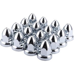 Plutreas Lug Nut Covers for Semi Trucks 33mm by 2-1/2" Bullet Flanged ABS Chrome Plastic Push-on Nut Cover Caps (20 Pcs)