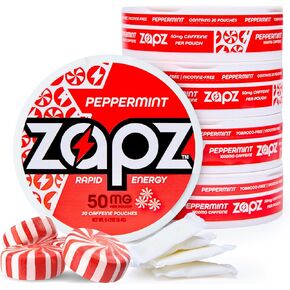 أكياس Zapz للكافيين-الطاقة ، أكياس nootropic ، الدعم التركيز مع 50 ملغ من الكافيين ، خالية من السكر ، النيكوتين والتبغ خالية ، لا طحن القهوة (التوت الأزرق ، الكرز ، نكهة الليمون ، 5 علب × 20 مترًا)