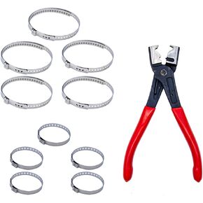 10pcs Stainless Steel CV Boot Clamp with 1pc Heavy Duty Hose Clip Pliers, Small and Large Adjustable Drive Shaft CV Boot Crimp Clamp Universal Car Accessories Ear Type Extension