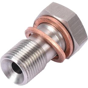 M10x1.0 Metric Stainless Steel Single Banjo Bolt Brake Fitting Adapter 20mm, Thread Turbo Brake Line Fitting with Copper Washers