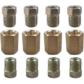 12PCS 3/8 Inch-24 Thread Brake Line Unions, Brass Brake Line Fitting Accessories, Brake Line Inverted Flare Fittings for 3/16 Inch Brake Line Tube
