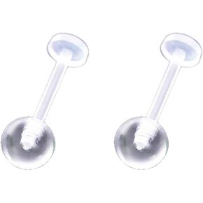 Anti-Allergy Plastic Stud Ear Retainers, Clear Nose Rings, Screw Ball Backs, For Sensitive Ears & Skin