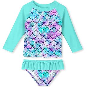 Kids Girls Rash Guard 2pcs Swimsuit Long Sleeves Mermaid Bathing Suit Swimwear Sunsuit UPF 50+