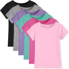 6 Pack Girls/Toddlers Cotton T-Shirts Crewneck Short Sleeve Summer Tops Kids Clothes Tees（2T-12Y）