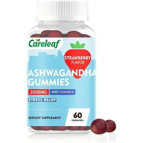 نباتي Ashwagandha Gummies-3000mg فاعلية عالية مستخلص الجذر Ashwagandha مع فيتامين D2 | نكهة الفراولة | 60 cts/bottle