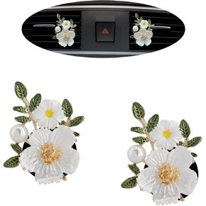 Flower Car Accessories,2pcs White Daisy Bouquet Air Freshener Vent Clips,Car Interior DashBoard Decorations Aesthetics for Women,Refillable Aroma Diffuser