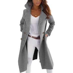 CHARTOU Women Elegant Double Breast Wool Blend Pea Coat Winter Long Coats Jacket Overcoat