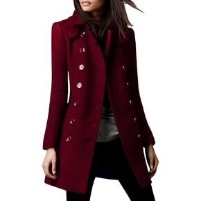 Chouyatou Winter Winter Double Wool Wool Coat Elegant Collared Wool Blend Trench Pea Coat