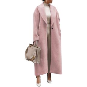 ebossy Women's Fashion Notched Lapel Single Breasted Open Front Maxi Long Trench Coat Woolen Overcoat