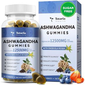 خالية من السكر Ashwagandha Gummies w/فيتامين D3 ، غليسينات المغنيسيوم ، روديولا ، مكملات أشواغاندا القوة الفائقة للنساء والنساء ، امتصاص ماكس للاسترخاء ، الطاقة ، الكورتيزول