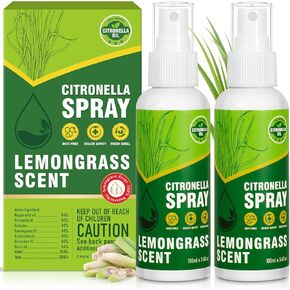 DERDUFT Citronella Spray, DEET-Free Spray with Citronella Oil, Lemongrass Scent 2 Packs, Long-Lasting Fresh Scent for Outdoors, Camping, Hiking, 200 Ml/6.8 Fl Oz